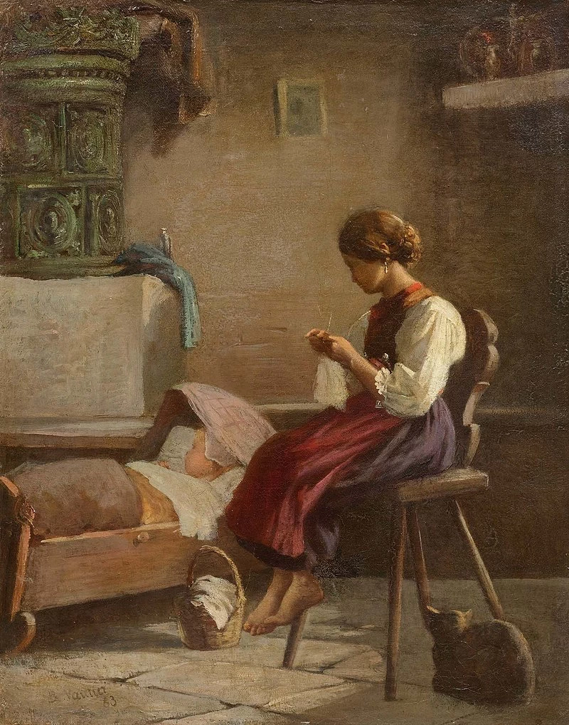 Ragazza che lavora a maglia alla culla (1883)
